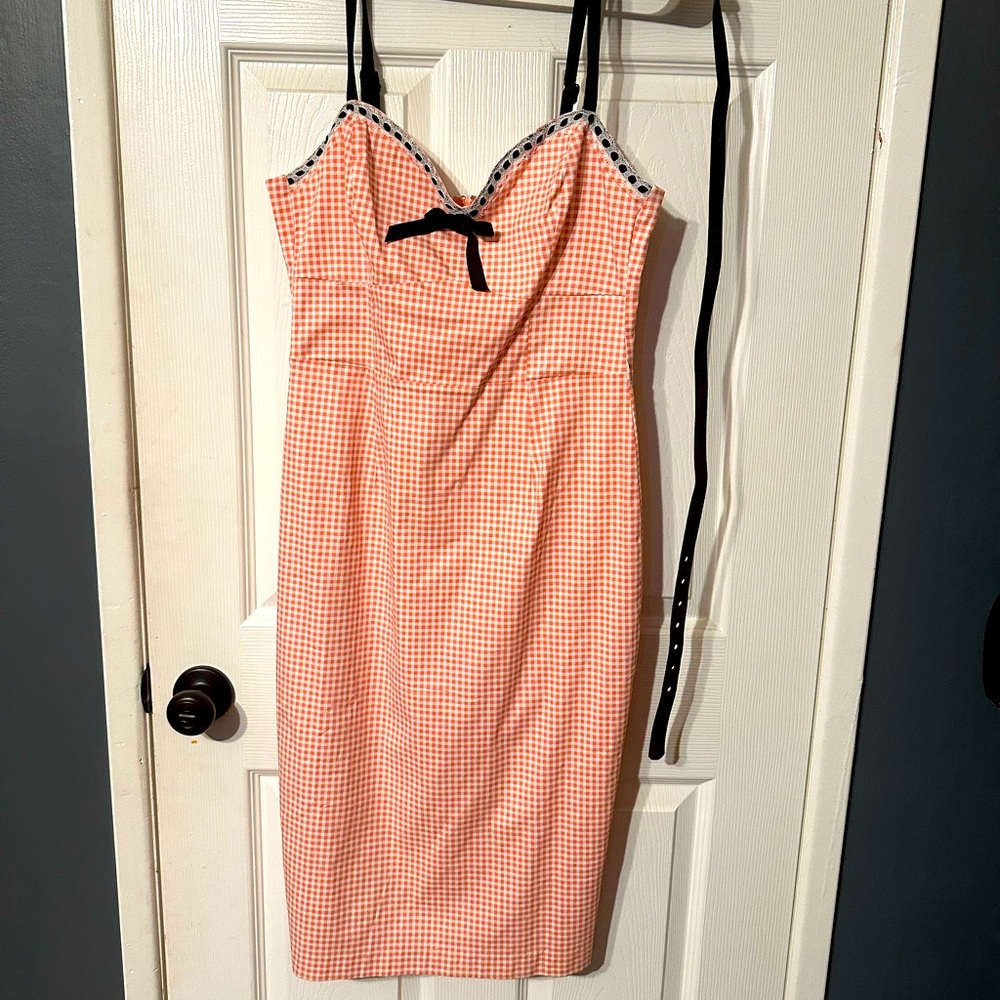 Michelin Pitt for Unique Vintage pink Gingham Wiggle dress size L Viva Las Vegas